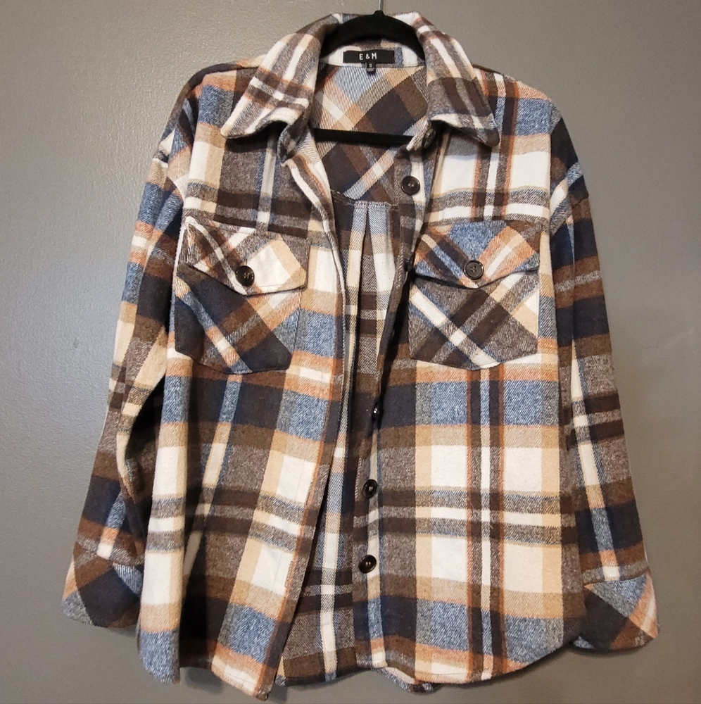 E & M Plaid Flannel Barn Coat S - Picture 3 of 6